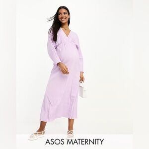 ASOS DESIGN Maternity seersucker wrap front batwing midaxi dress in lilac NWT